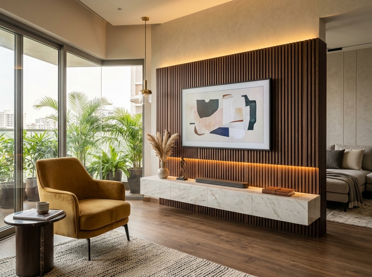 Living room units, planned around how the room is actually used.